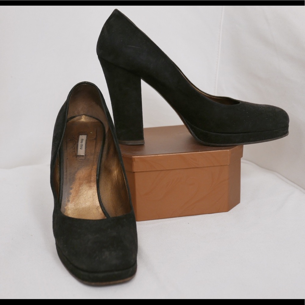 Miu Miu Prada Suede Pump Heel Gold Sole Sz 8.5/9